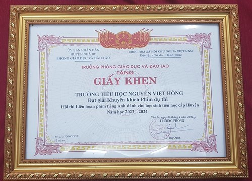 Đạt Giải Khuyến khích Phim dự thi Hội thi Liên hoan phim Tiếng Anh dành cho học sinh tiểu học cấp Huyện năm học 2023 - 2024